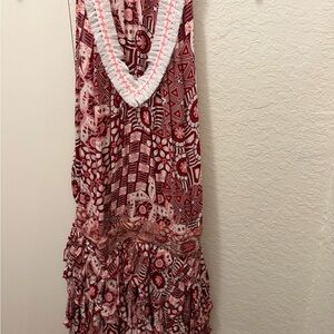 Poupette St. Barth Red and White Printed V-Neck Maxi Dress